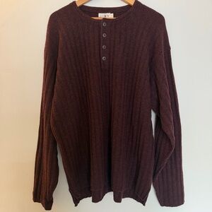 J. Crew Brown Ribbed 100% Lambs Wool Henley Sweater Size Large